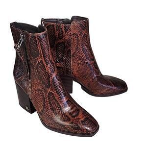 Sam Edelman Carlyssle Brown Snake Faux Leather Ankle Boots Womens Size 5 NEW